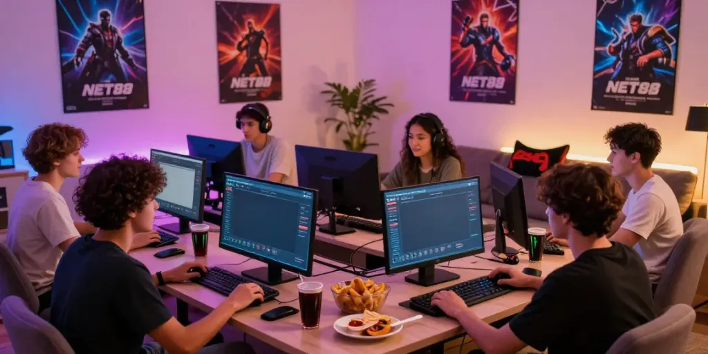 Friends gaming together, showcasing NET88 online betting excitement.