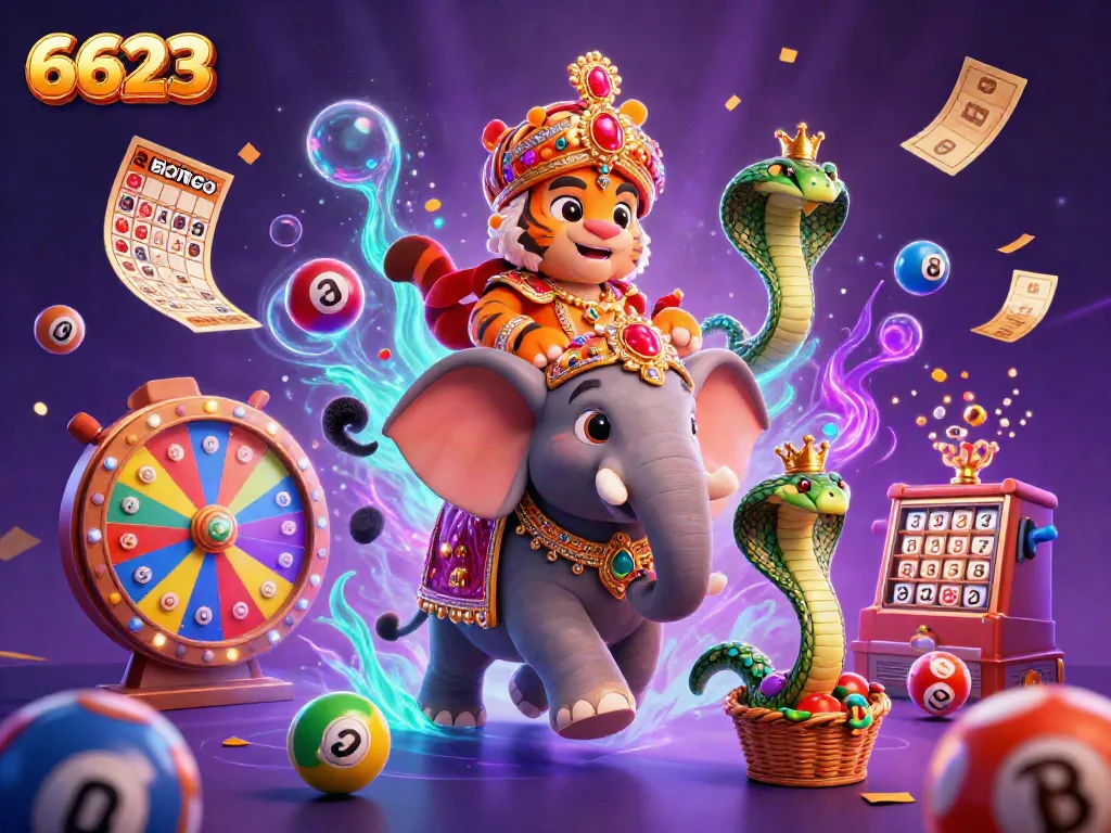 Experience the vibrant charm of 6623 with a dazzling casino scene featuring a maharaja atop a jewel-encrusted elephant.
