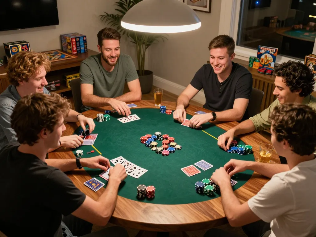 Engaging friends at home enjoying poker night with 78win gaming experience