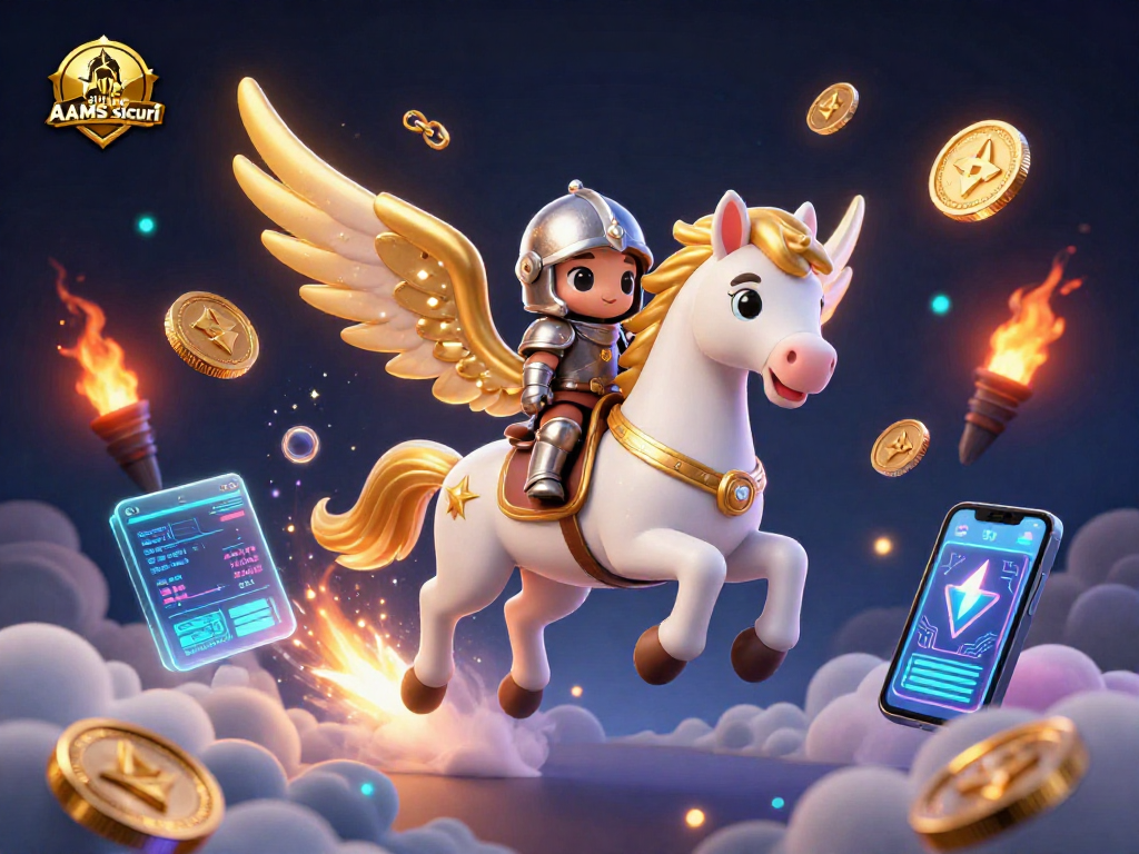 Gioca su siti non AAMS sicuri con questa emozionante scena di un cavallo celestiale e un cavaliere, circondati da monete di crypto e elementi di casinò.