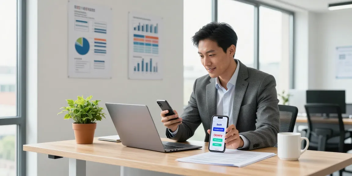 Professional comparing business SIM only deals UK at desk in modern office with charts and tech devices.