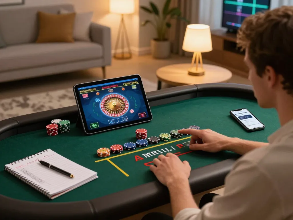 Engage with tr88 at a live casino on tablet in a modern home setting