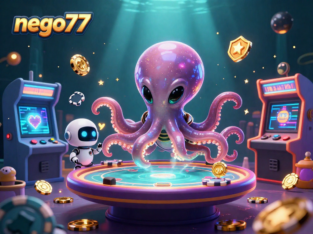 Play thrilling poker with nego77 in this exciting galaxy-themed gaming illustration.