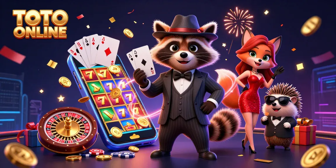 Win big with TOTO ONLINE in this vibrant 3D casino scene showcasing an exciting gaming atmosphere.
