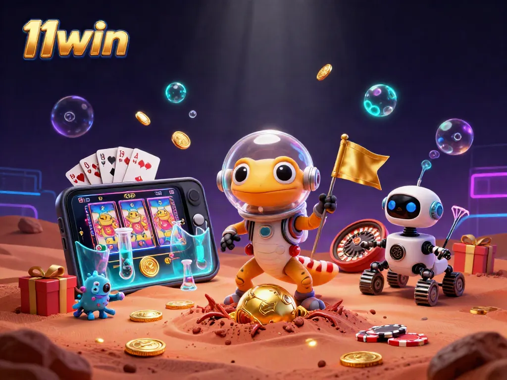 Experience thrilling wins at 11win as the Martian gecko uncovers a hidden golden casino amidst captivating visuals.