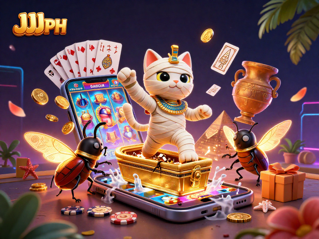 Experience thrilling moments with JJJPH as the Egyptian mummy cat unveils casino treasures.