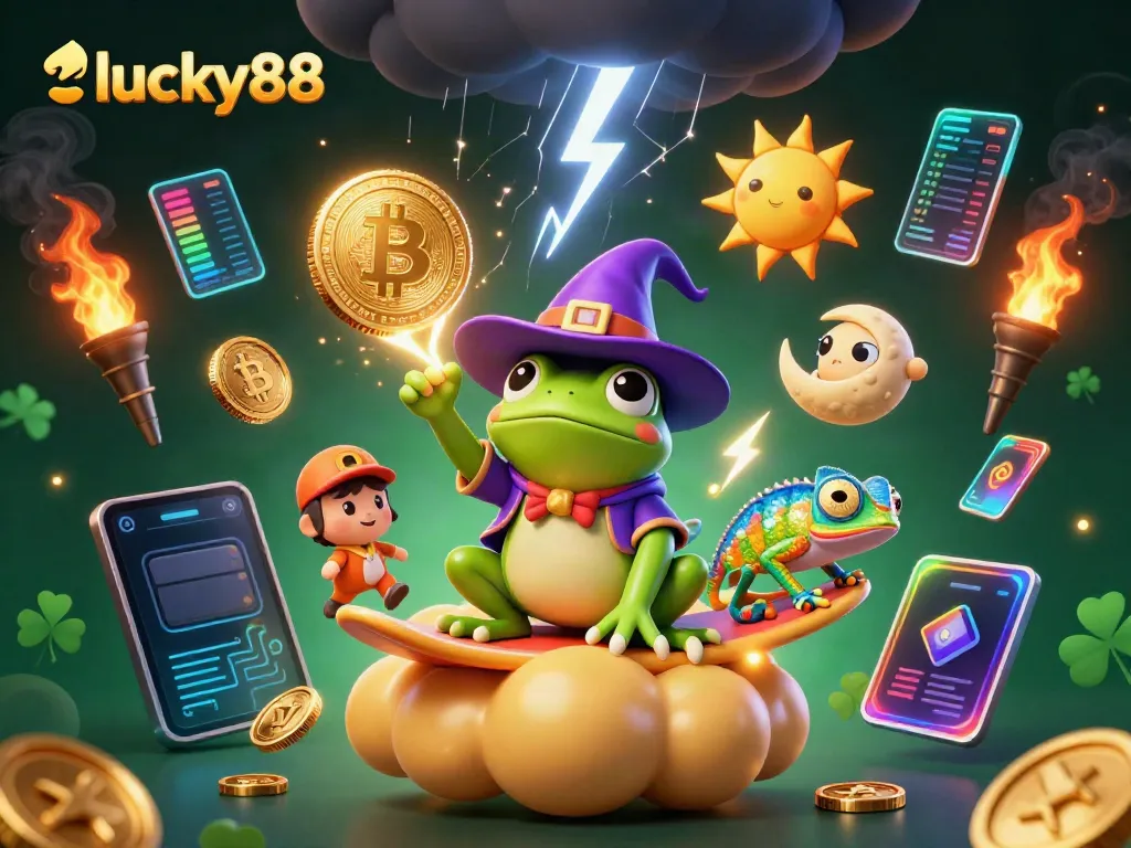 Experience thrilling wins at lucky88 with our vibrant 3D scene filled with golden coins and magical elements.