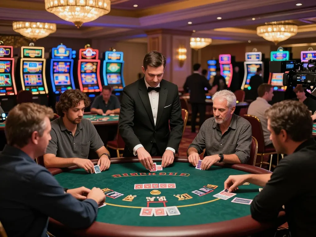 Players strategizing at a sunwin poker table in a vibrant casino atmosphere