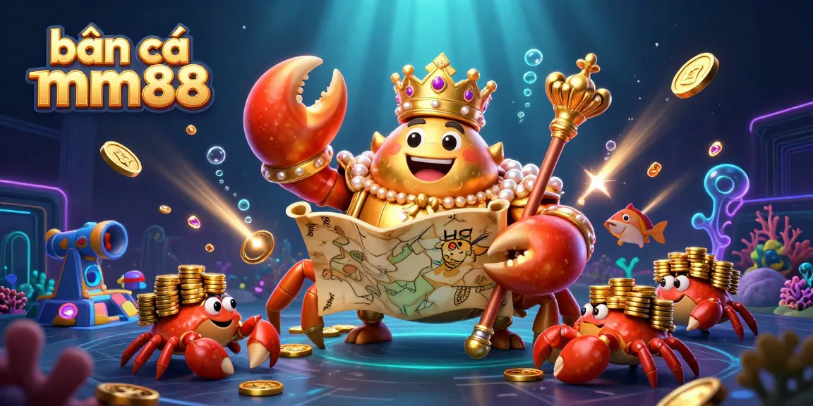 Enjoy thrilling bắn cá mm88 action with vibrant sea creatures and cascading treasures in this exciting illustration.