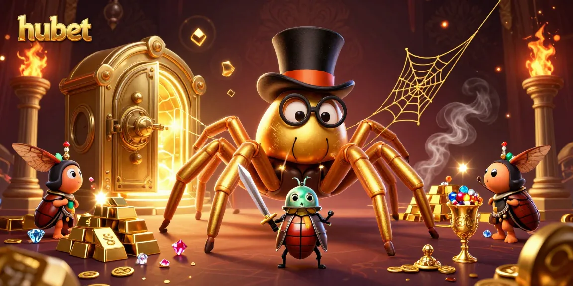 Experience thrilling gameplay at hubet with a golden tarantula and hero beetle amidst casino wonders.