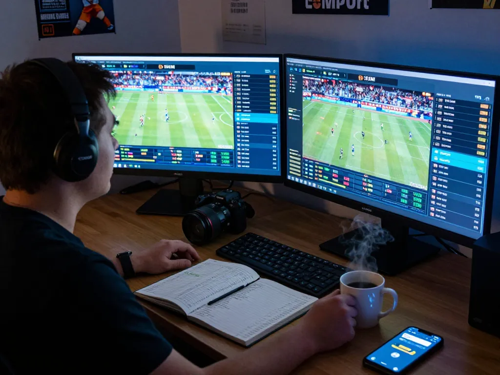 Engaging moment of sports betting action with brandingbybrandi visible on monitors, showcasing excitement and strategy in a home setting