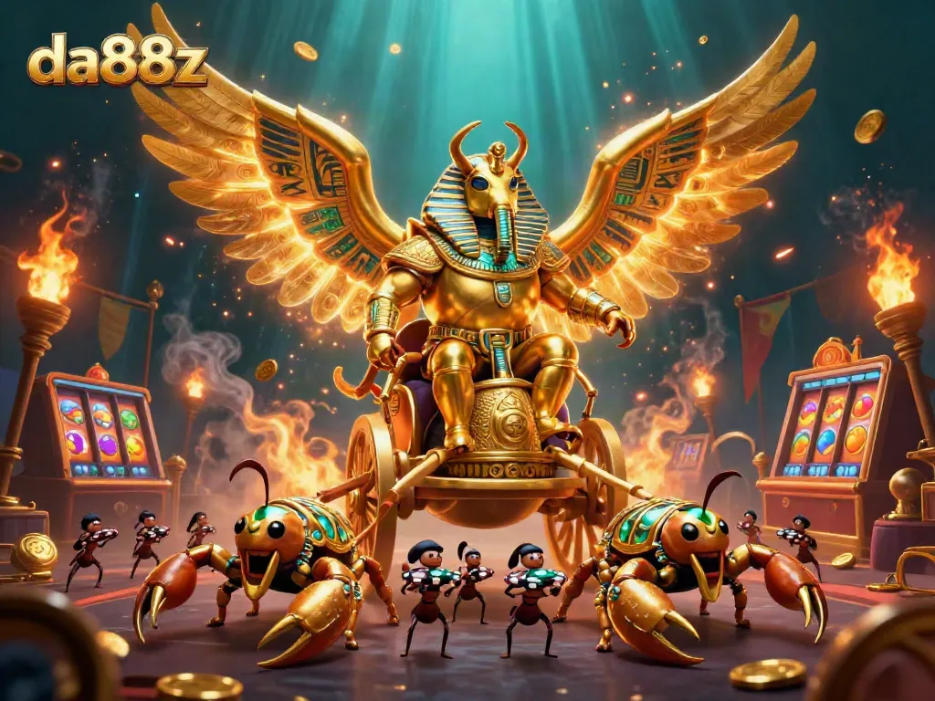 Experience the thrilling entertainment at da88z with golden scarabs and vibrant casino elements.