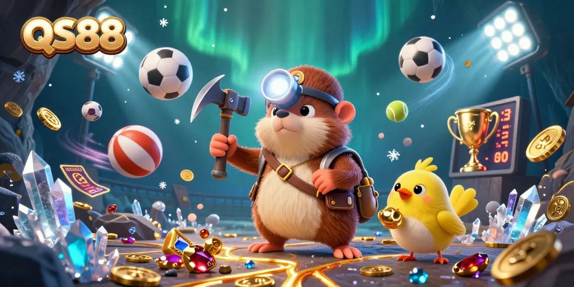 Experience the thrilling excitement of QS88 with a dynamic scene featuring a treasure hunter and sports elements!
