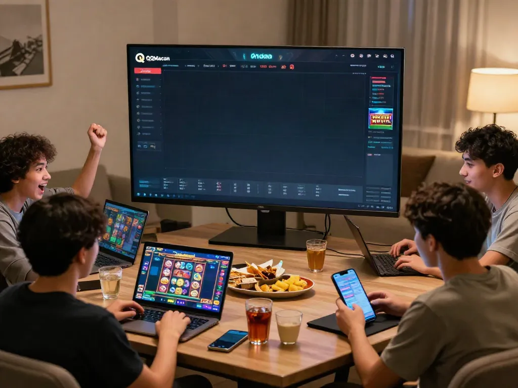 Players enjoying QQMacan alternatif, experiencing fast-paced slots with exciting graphics and live game statistics.