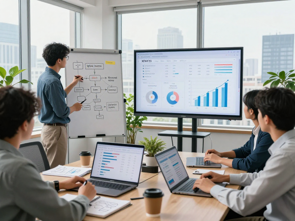 Team analyzing XPAY33 strategies in a modern office environment, showcasing collaboration.