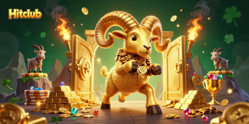 Experience the thrill of gambling with Hitclub, featuring golden treasures and vibrant game elements.