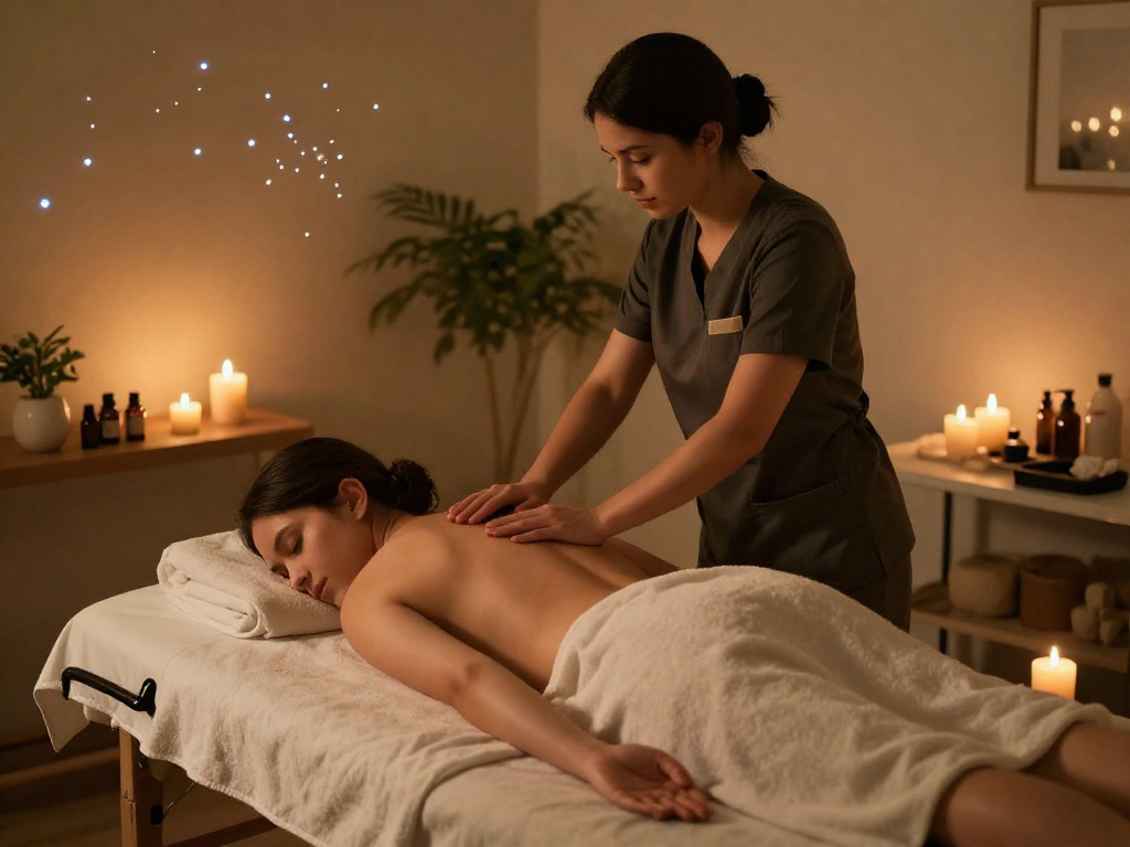 의정부출장마사지 session in a tranquil home spa setting with warm lighting and soothing ambiance.