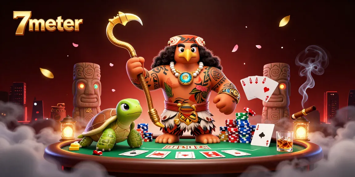 Win big with 7meter as a demigod and turtle immerse in this vibrant poker scene.