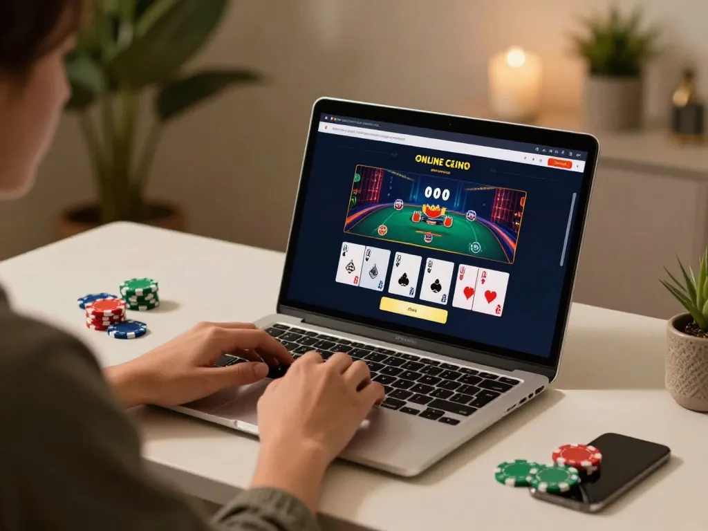 Engaging with f8betz online casino app on a sleek laptop during a cozy gaming session.