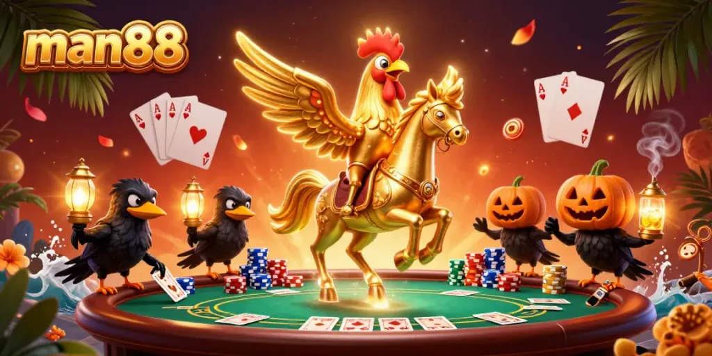 Play exciting casino games at man88 with our vibrant 3D casino illustration featuring thrilling gaming elements.