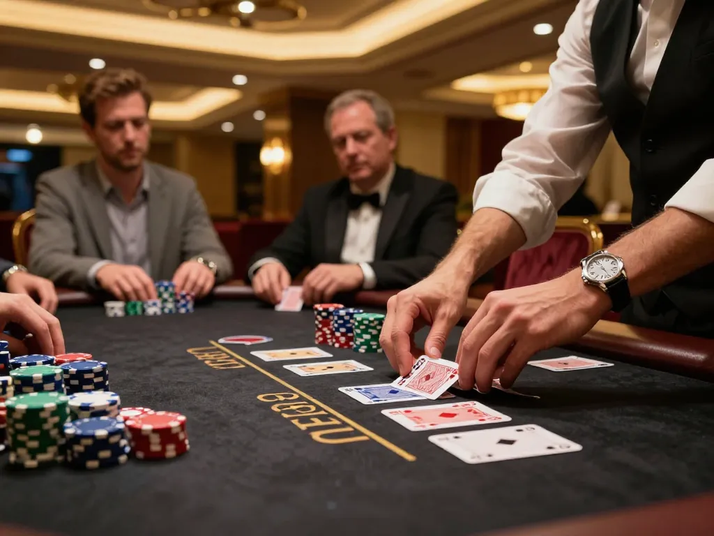 Engage in MPOID Alternative with expert blackjack gameplay, vibrant chips, and an upscale casino atmosphere.