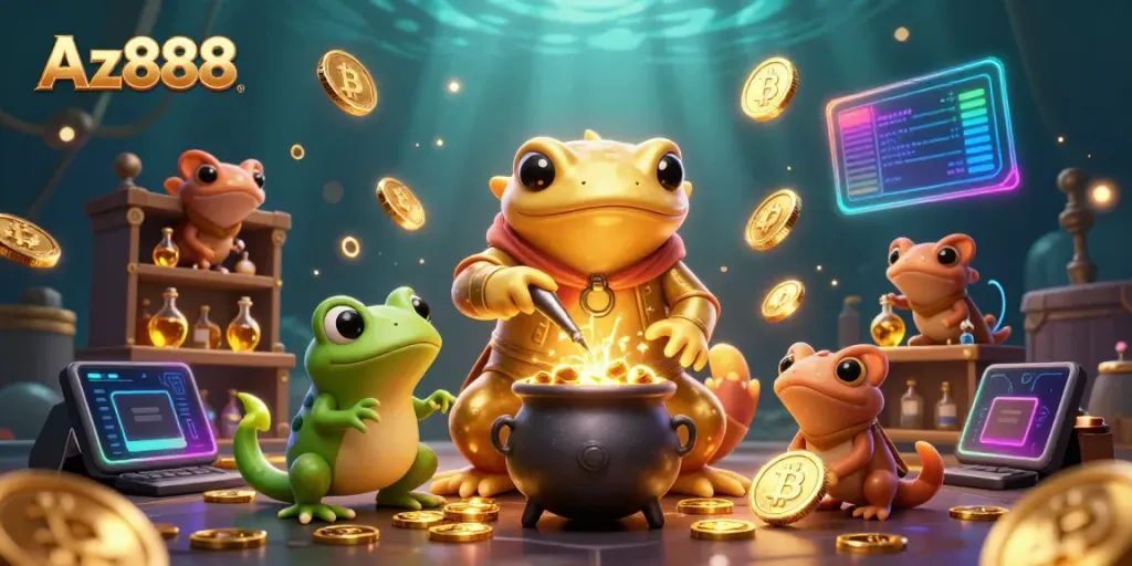 Experience Az888 with a golden salamander alchemist in a vibrant medieval lab, transmuting metals into rewards.