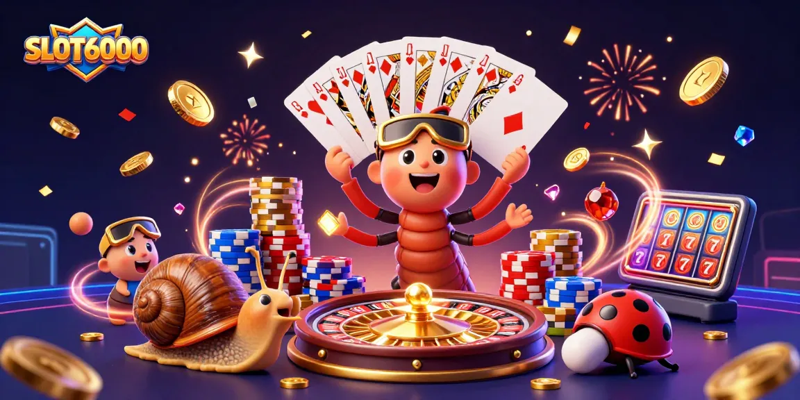 Experience the excitement at SLOT6000 with vibrant characters and colorful casino elements.