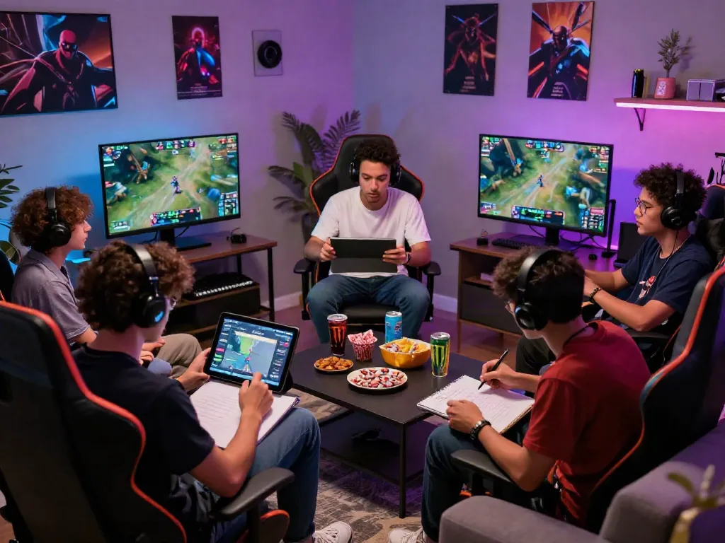 Friends enjoying a gaming night focused on esports at home, highlighting the excitement of https://ku88vt.com/ and gaming culture.