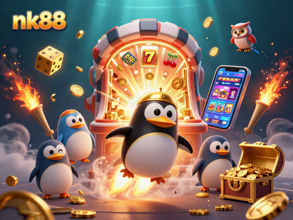 Experience thrilling casino adventures with nk88, featuring a golden penguin and spectacular jackpots!