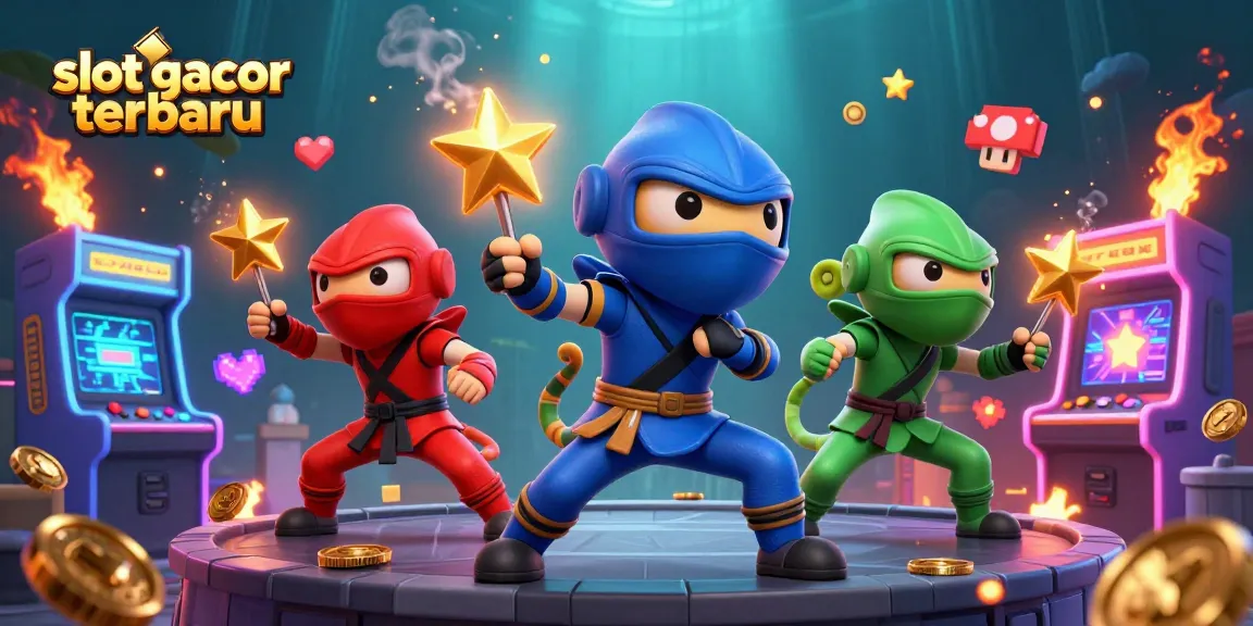 Experience the thrill of slot gacor terbaru with vibrant 3D digital art of chameleon ninjas in action.