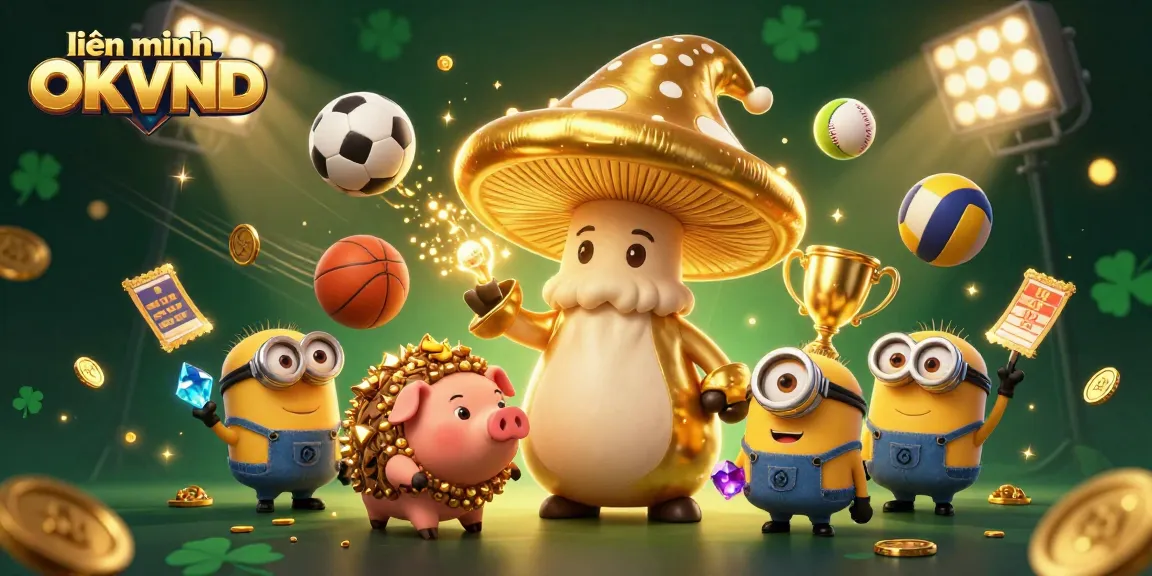 Experience liên minh OKVND with a dynamic scene of gaming excitement featuring magical elements and sports excitement.