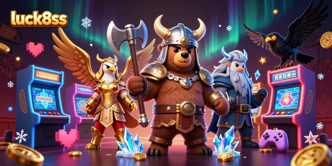Experience thrilling wins with luck8ss in a vibrant, cartoon casino world illustration filled with action