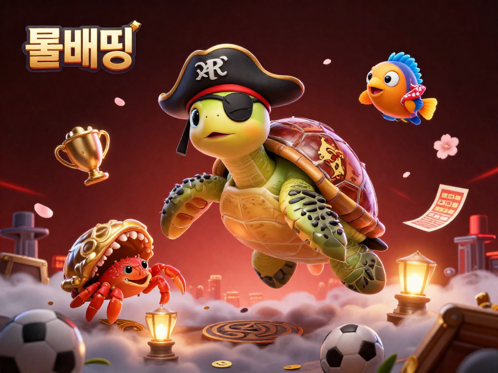 Experience 롤배팅 thrills with a 3D scene of pirate turtle and friends in a vibrant, action-packed casino world.