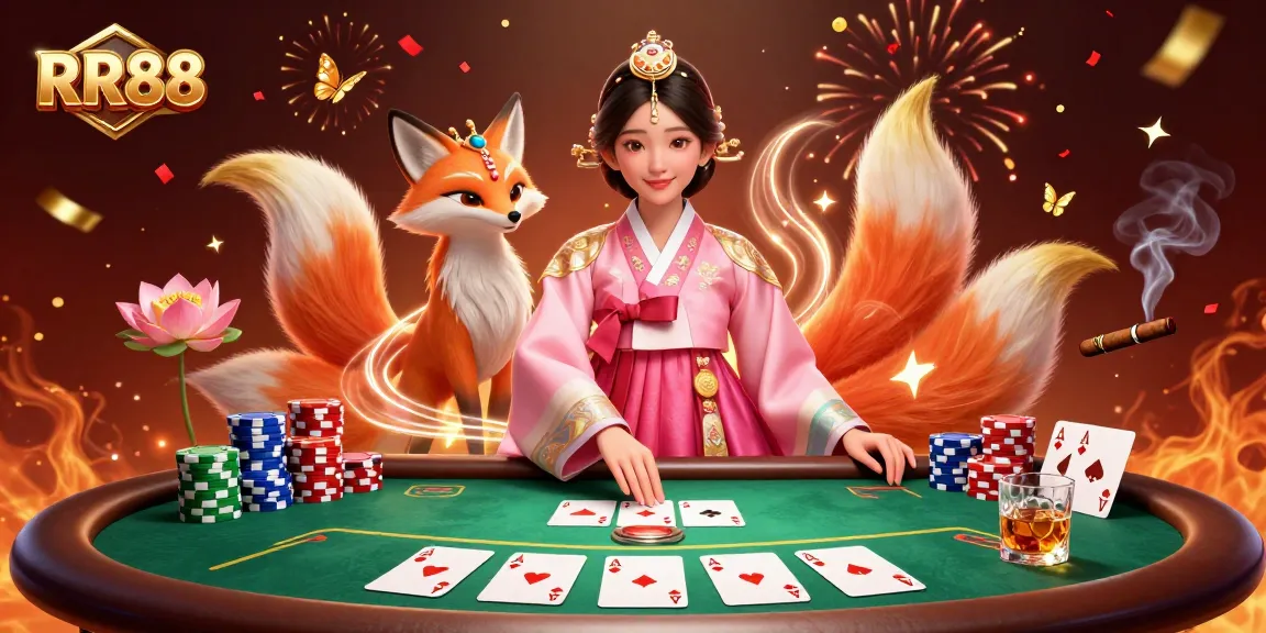 Play thrilling casino games like RR88 and win big with this vibrant illustration featuring rich poker elements.