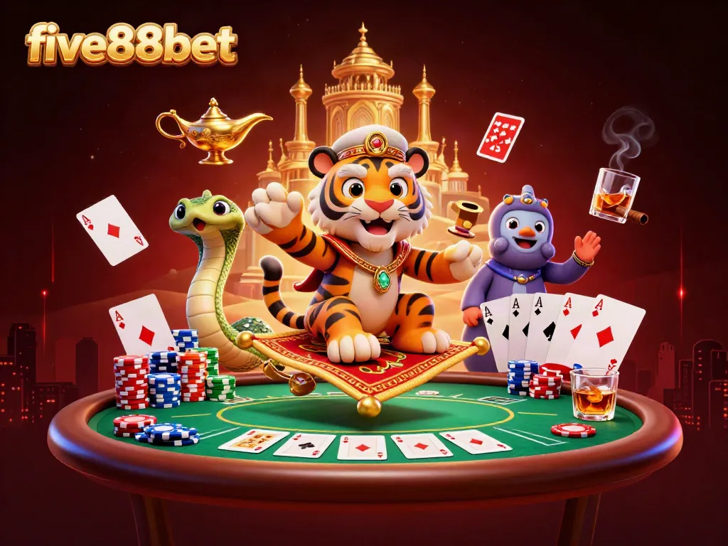 Engaging and vibrant scene depicting the five88bet casino experience with characters and gaming elements.