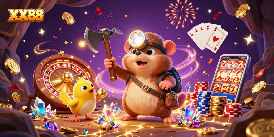 Play thrilling games at XX88 with colorful poker chips and winning elements all around.