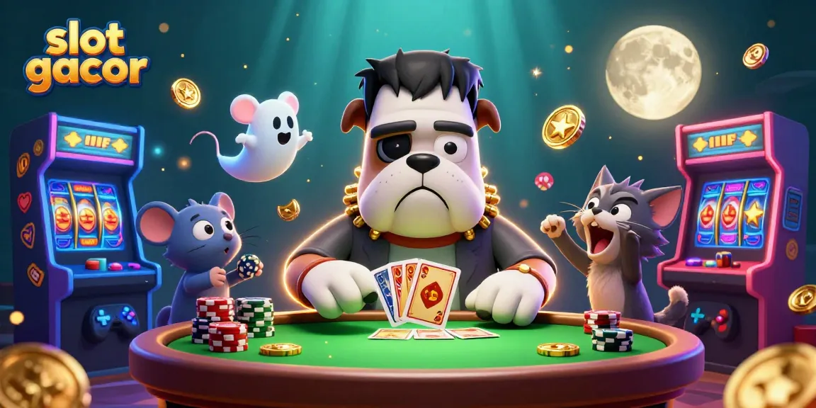 Play slot gacor with a vibrant casino scene featuring colorful game elements and engaging characters.