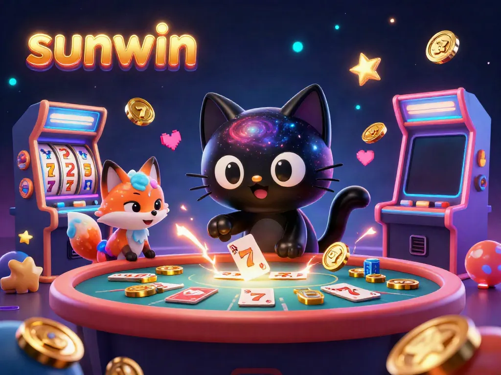 Experience thrilling gameplay at sunwin with an illustrated cosmic casino featuring dynamic characters and vibrant gaming elements.