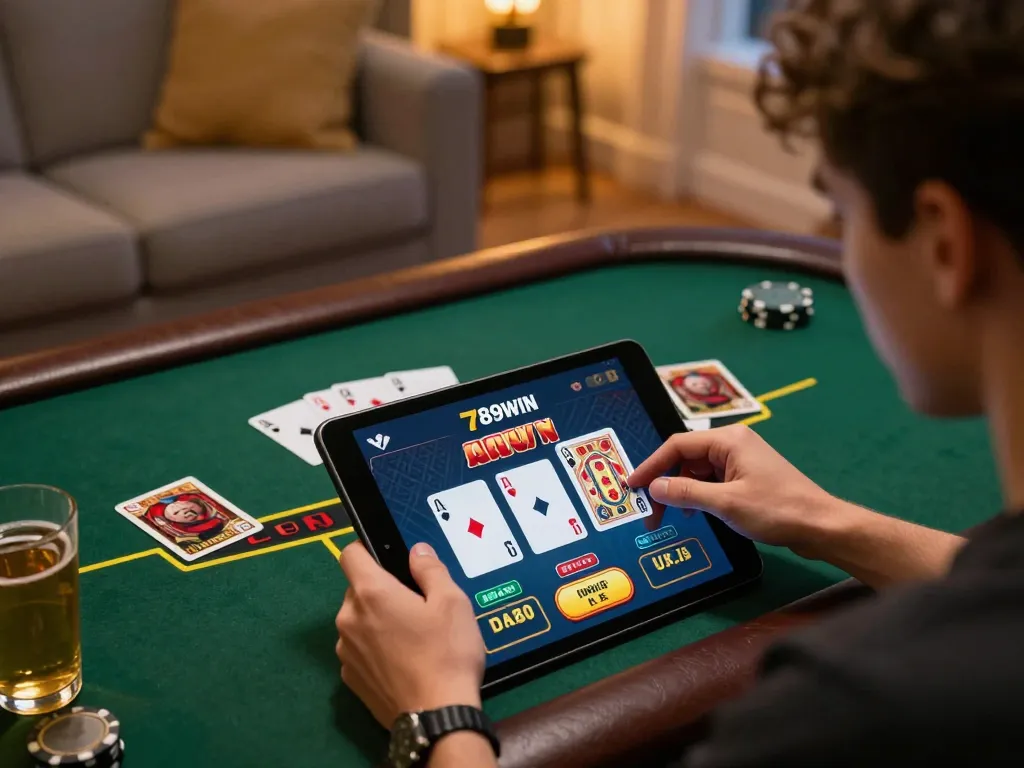 Experience thrilling online blackjack gameplay with 789WIN as player bets strategically.
