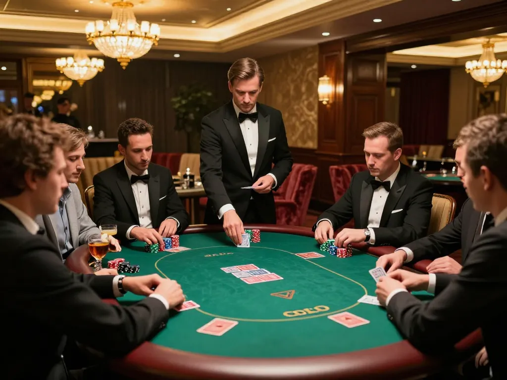Earlyinsights show players actively engaged in poker strategy at a high-stakes table in a luxurious casino.