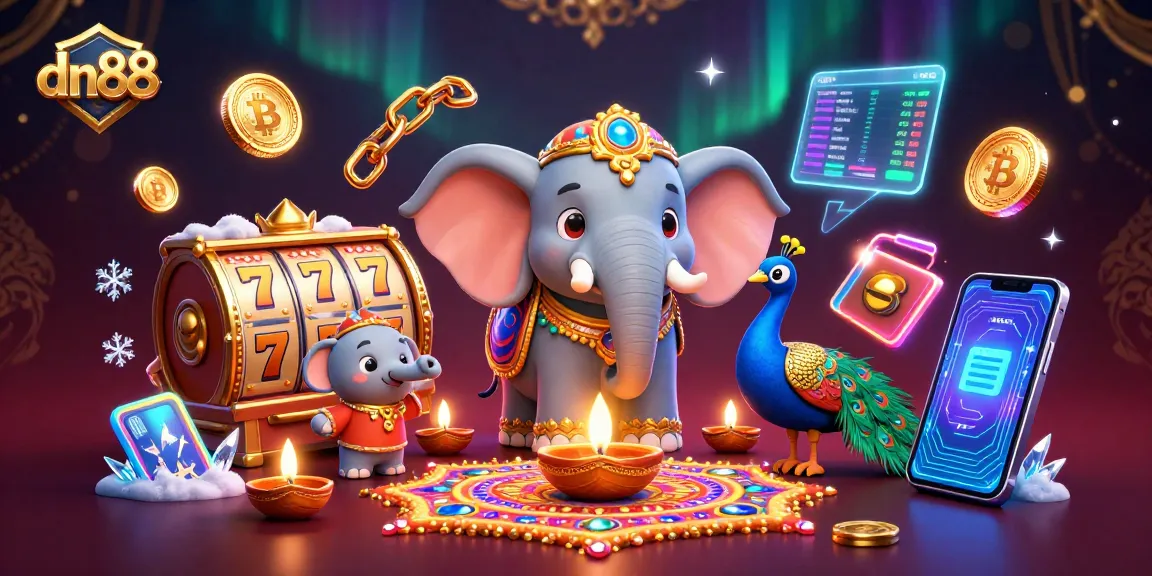 Experience winning thrills with dn88's dynamic gaming elements and festive charm in this captivating illustration.