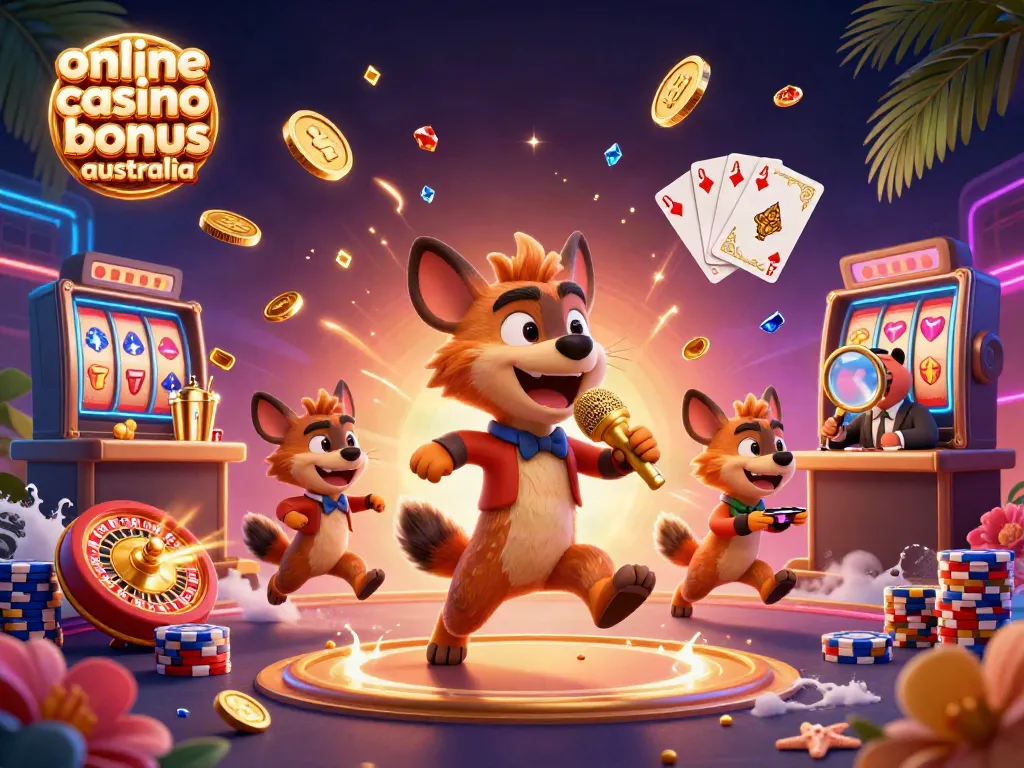 Engaging scene showcasing the best online casino bonus Australia with animated hyenas in a casino setting.