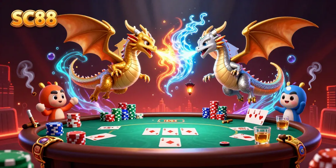 Experience SC88 with dynamic dragon characters amidst an intense poker showdown.