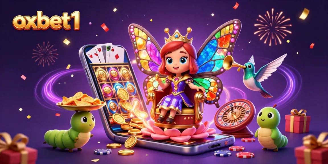 Spin the reels with excitement at oxbet1, featuring vibrant casino elements and a magical butterfly queen.