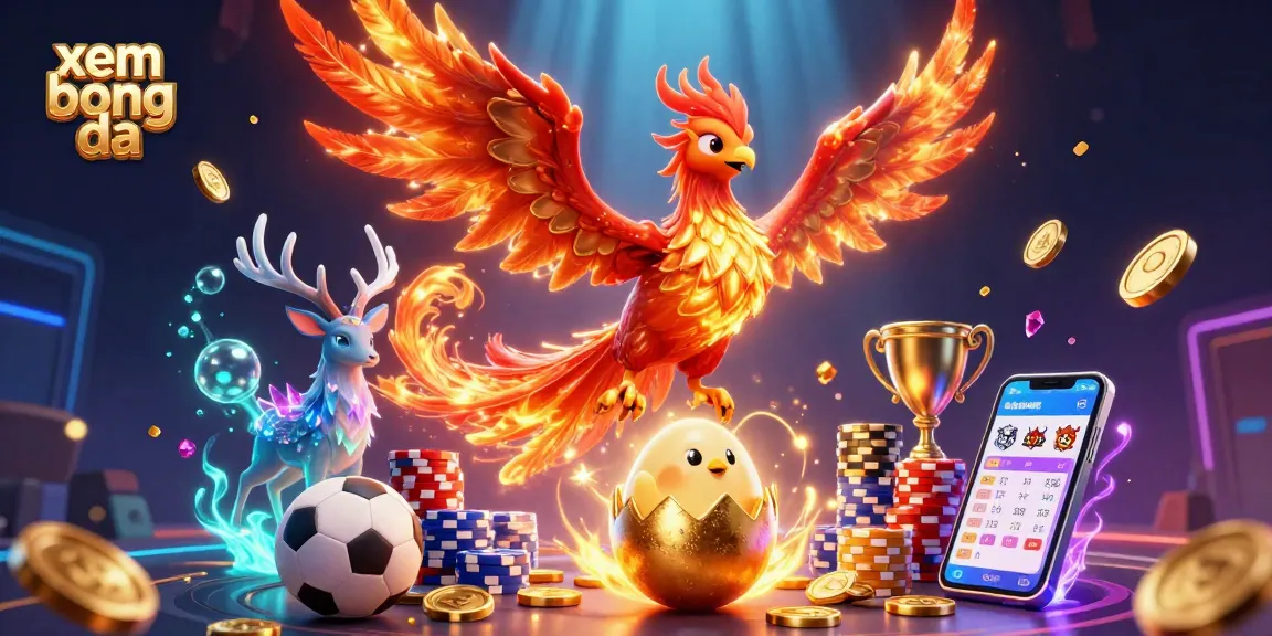 Xem bong da through dynamic sports betting scene featuring a phoenix, crib-like elements, and vibrant casino components.