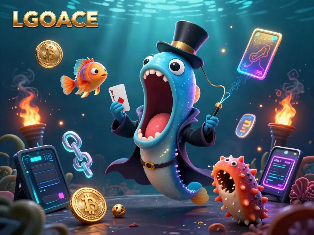 LGOACE showcases an engaging underwater casino scene with unique characters performing magic tricks.