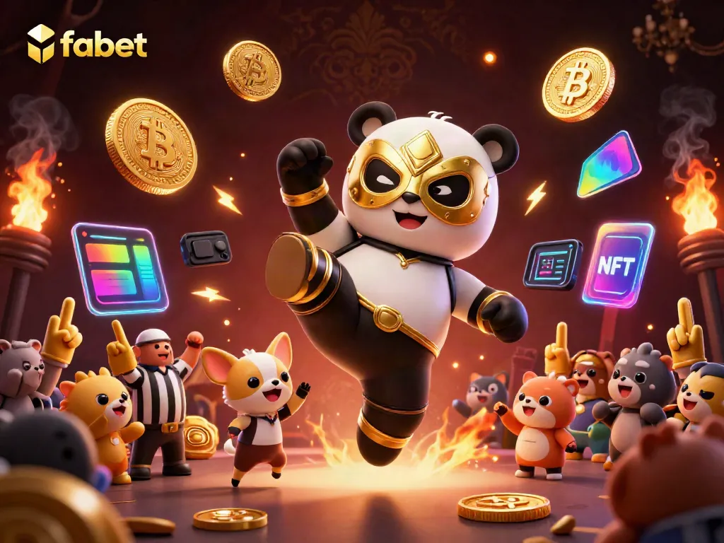 Experience the thrill of betting with fabet as a panda wrestler delivers a flying kick amidst a vibrant casino scene.
