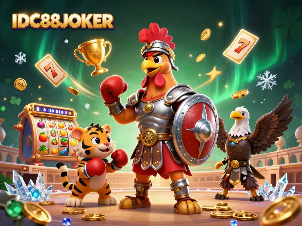 Experience thrilling slots action at IDC88JOKER in a vibrant 3D casino scene.