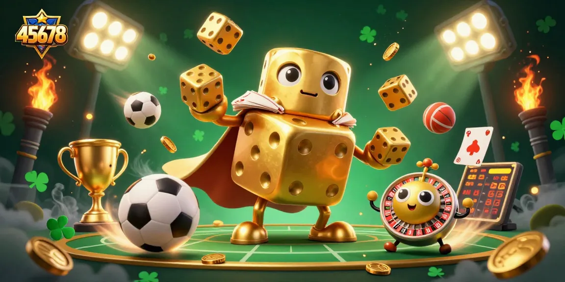 Experience the excitement of 45678 casino with a golden dice golem and vibrant game elements