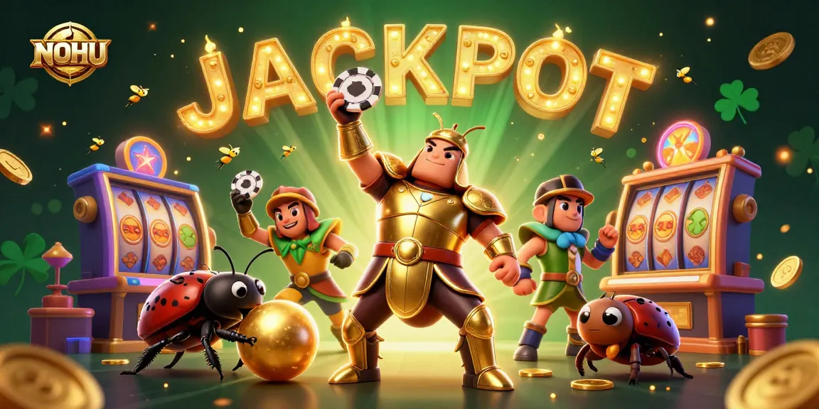 Engage in the thrilling world of NOHU with vibrant 3D characters celebrating a casino jackpot.